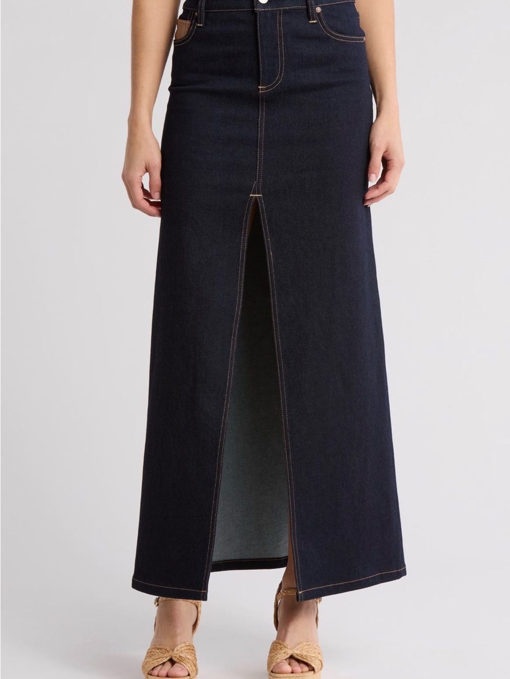 NWT Alice & Olivia Dark Indigo Maxi Denim Skirt with Front Slit